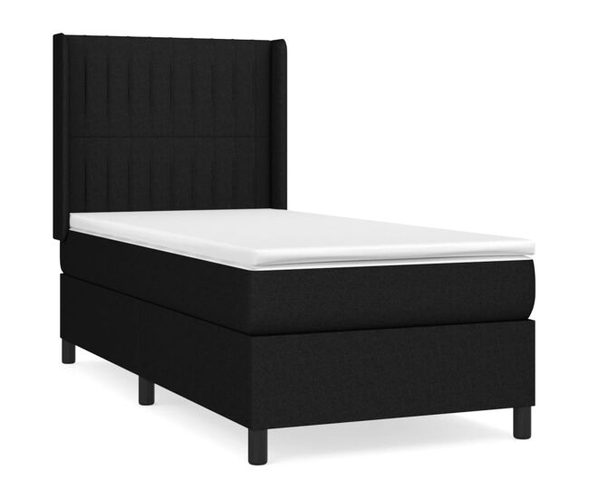 Cama box spring con colchón tela negro 80x200 cm rayas verticales
