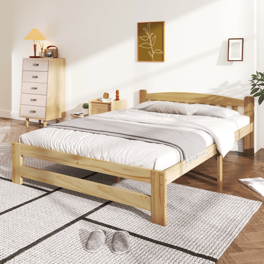 Cama individual com estrutura em madeira 140x200cm - Natural