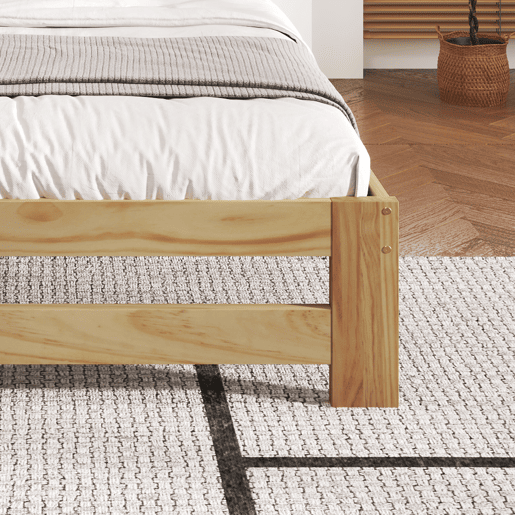 Cama individual com estrutura em madeira 140x200cm - Natural