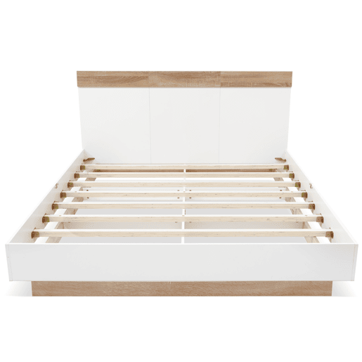 Cama para adultos 160x200cm - cama flutuante com estrado de ripas - estrutura de madeira - branco