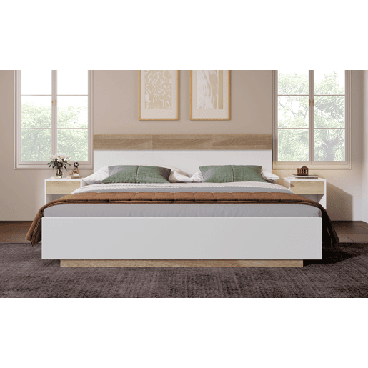 Cama para adultos 160x200cm - cama flutuante com estrado de ripas - estrutura de madeira - branco