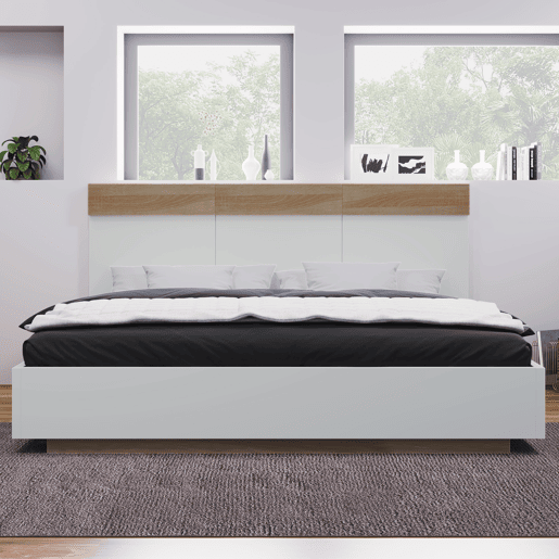 Cama para adultos 160x200cm - cama flutuante com estrado de ripas - estrutura de madeira - branco
