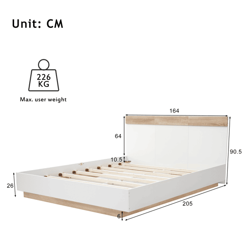 Cama para adultos 160x200cm - cama flutuante com estrado de ripas - estrutura de madeira - branco