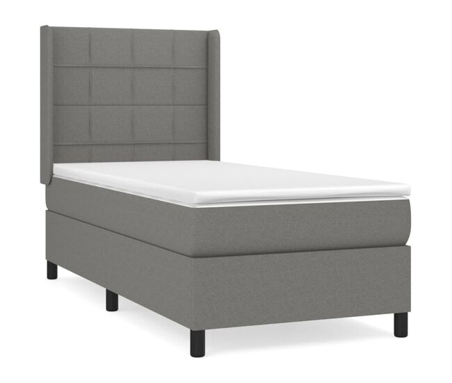 Cama box spring con colchón tela gris oscuro 90x190 cm bloques con cuadros