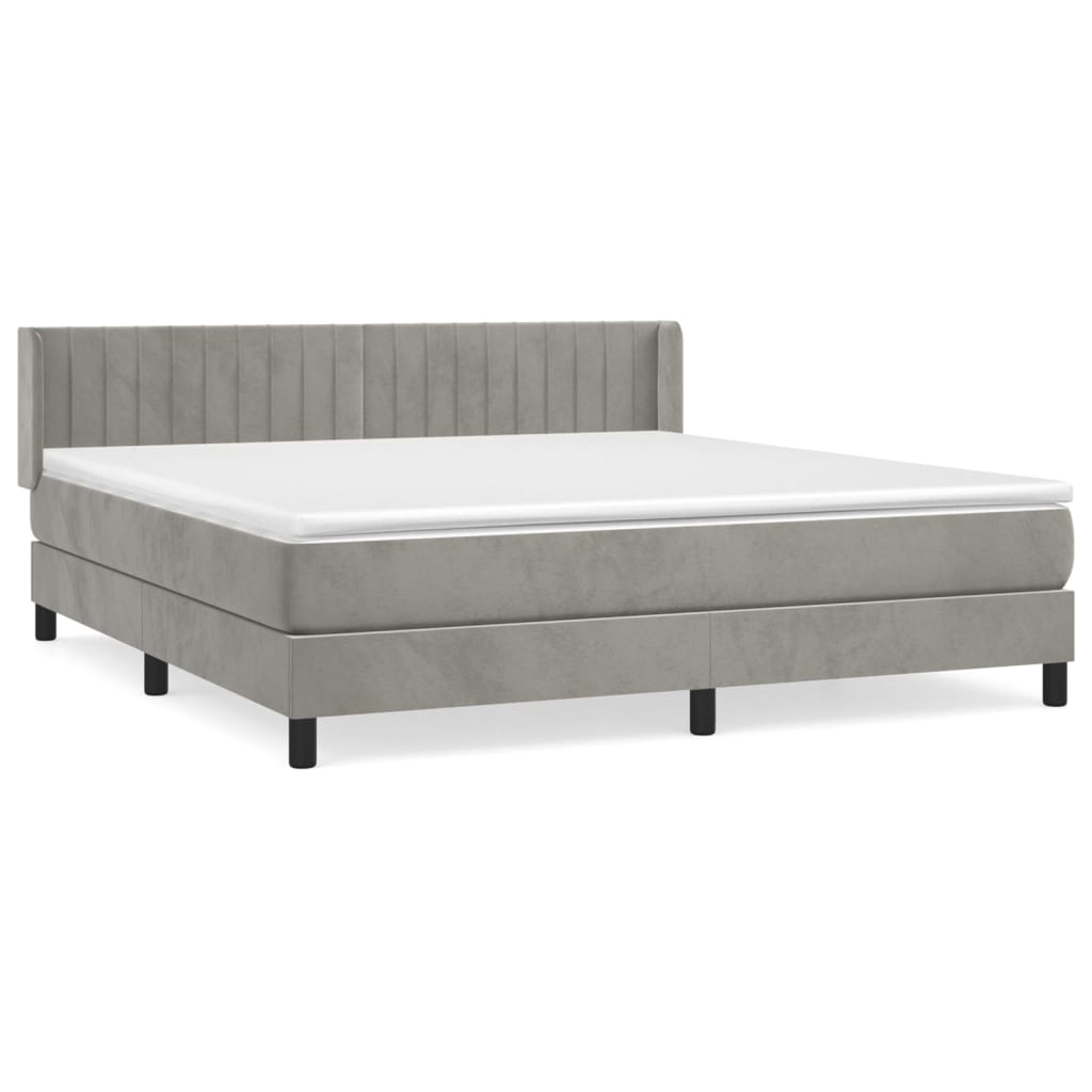 Cama box spring con colchón terciopelo gris claro 180x200 cm rayas verticales