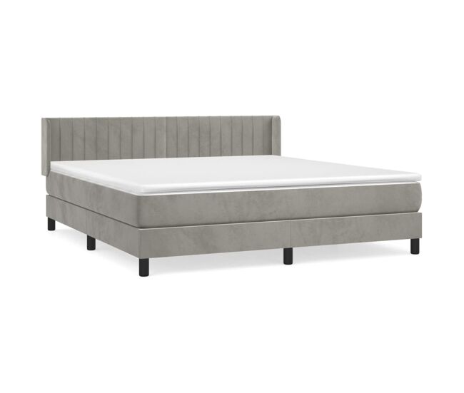 Cama box spring con colchón terciopelo gris claro 180x200 cm rayas verticales