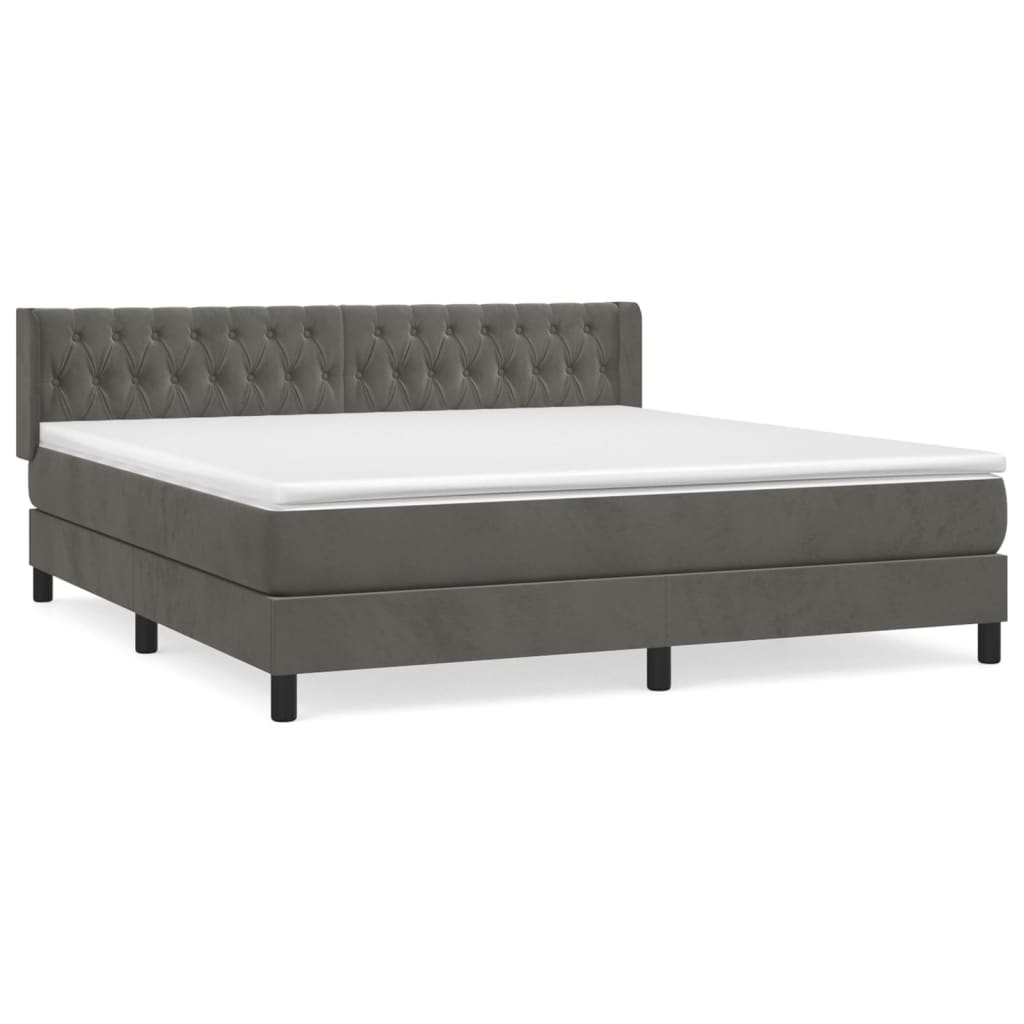 Cama box spring con colchón terciopelo gris oscuro 160x200 cm diseño de botones