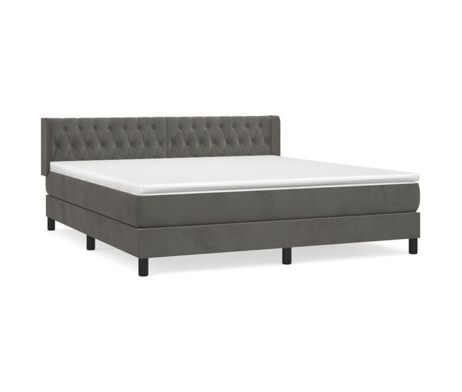 Cama box spring con colchón terciopelo gris oscuro 160x200 cm diseño de botones