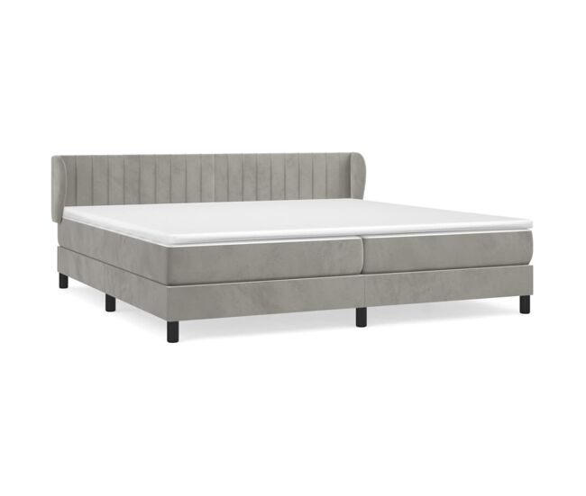 Cama box spring con colchón terciopelo gris claro 200x200 cm rayas verticales
