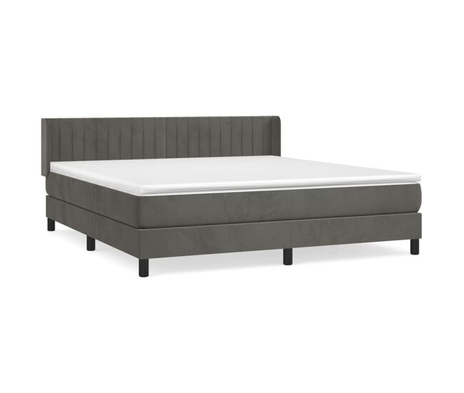 Cama box spring con colchón terciopelo gris oscuro 160x200 cm rayas verticales