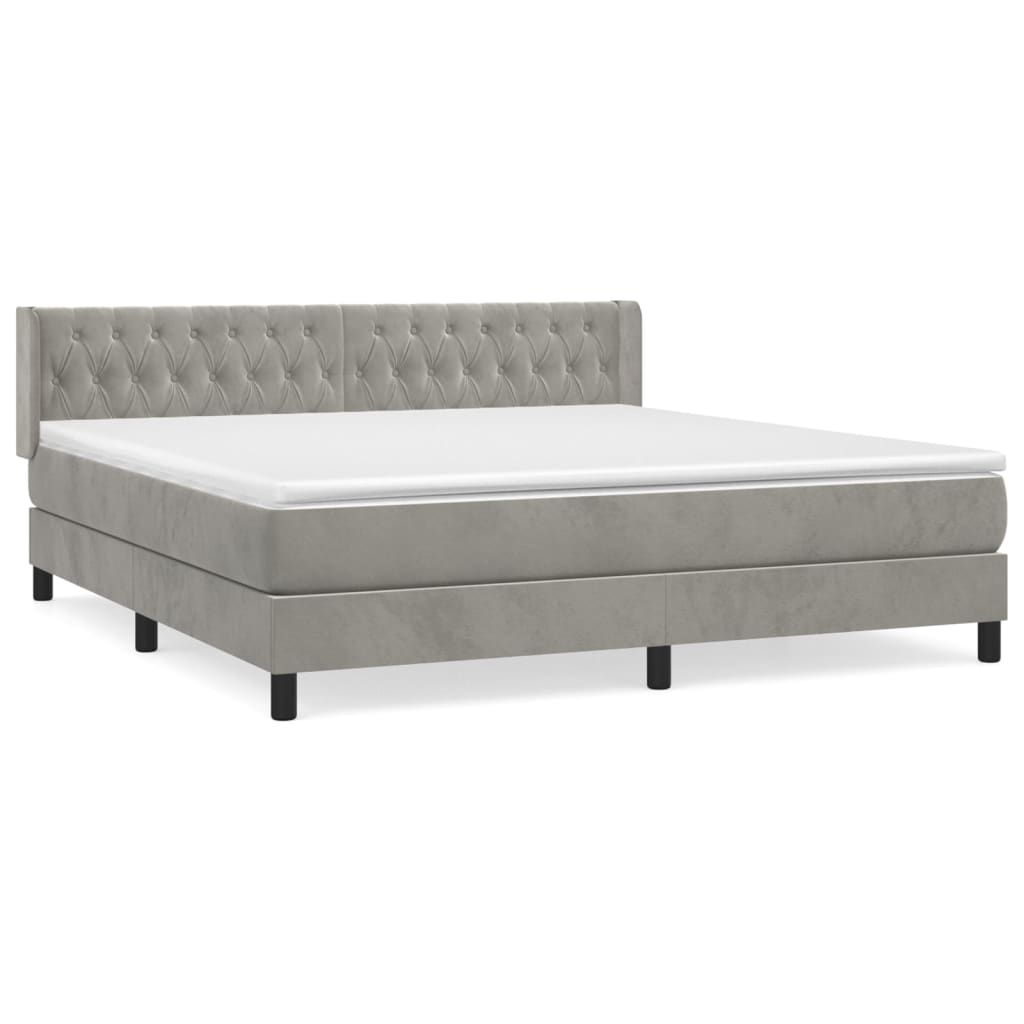 cama box spring con colchon terciopelo gris claro 160x200 cm diseno de botones