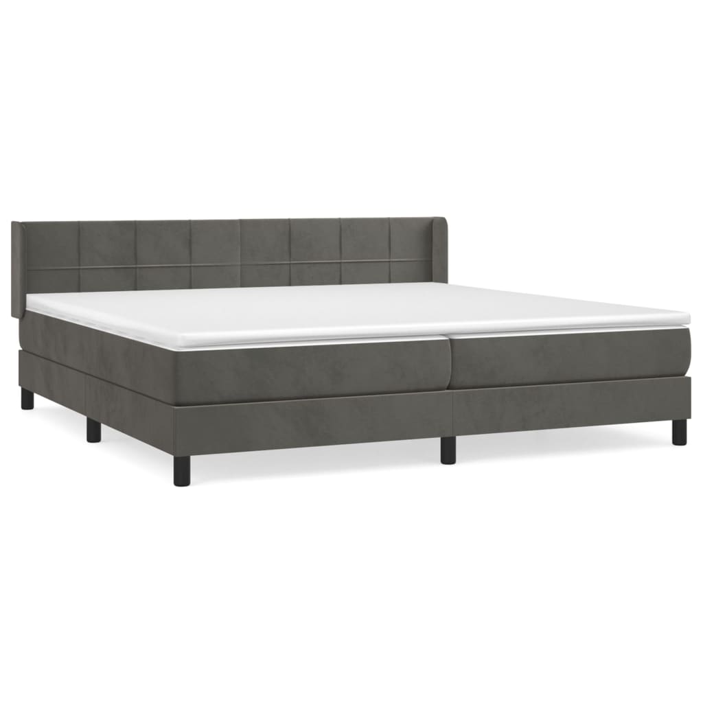 Cama box spring con colchón terciopelo gris oscuro 200x200 cm bloques con cuadros