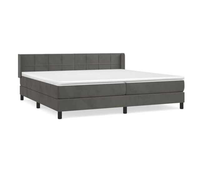 Cama box spring con colchón terciopelo gris oscuro 200x200 cm bloques con cuadros