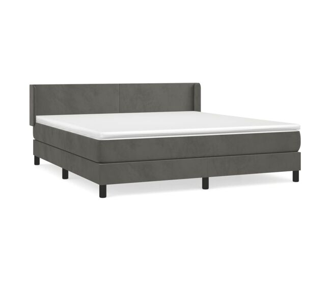 Cama box spring con colchón terciopelo gris oscuro 180x200 cm diseño plano