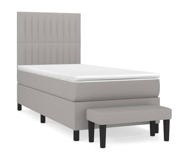 Cama box spring con colchón tela gris claro 100x200 cm rayas verticales