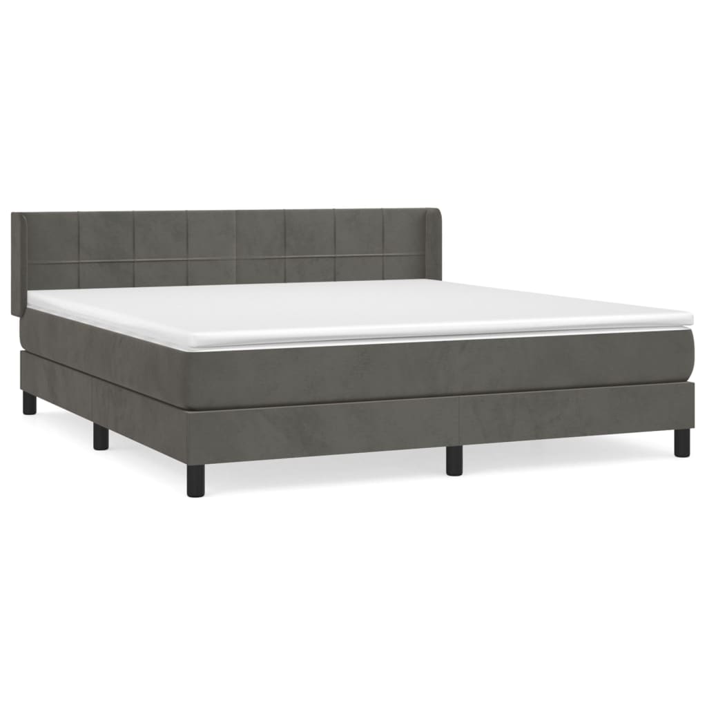 Cama box spring con colchón terciopelo gris oscuro 160x200 cm bloques con cuadros
