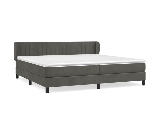 Cama box spring con colchón terciopelo gris oscuro 200x200 cm rayas verticales
