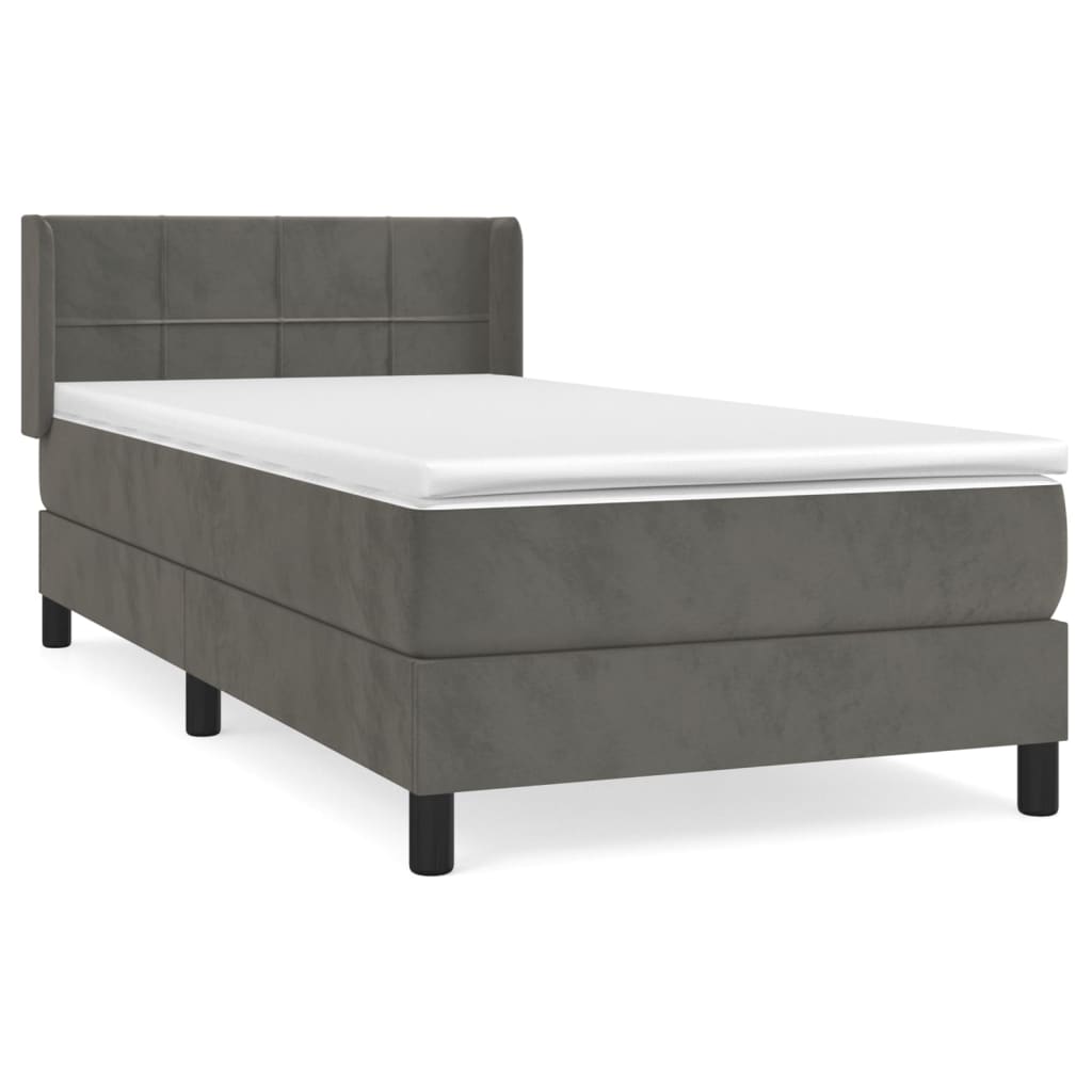 Cama box spring con colchón terciopelo gris oscuro 100x200 cm bloques con cuadros