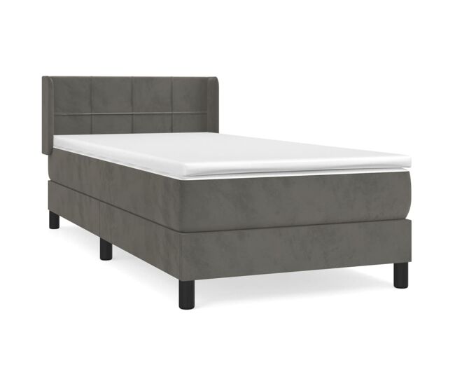 Cama box spring con colchón terciopelo gris oscuro 100x200 cm bloques con cuadros