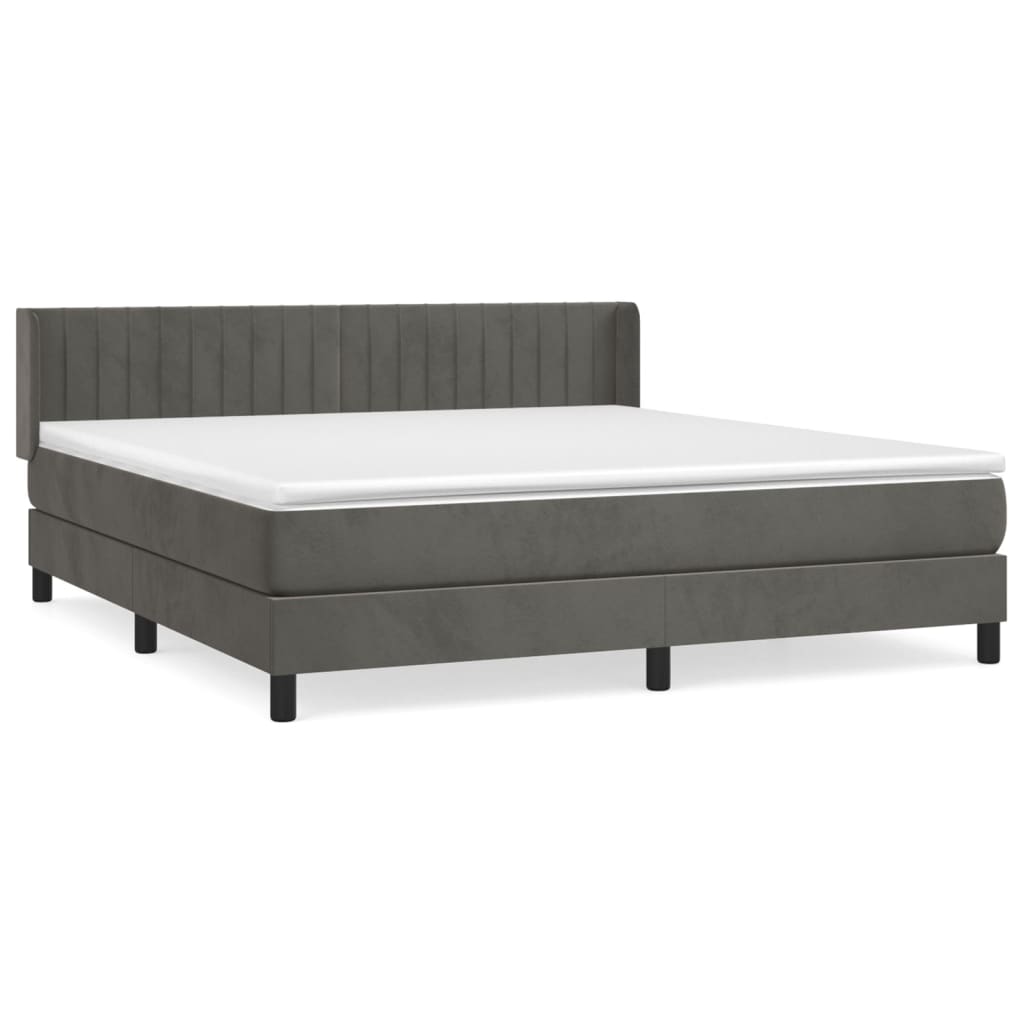 Cama box spring con colchón terciopelo gris oscuro 180x200 cm rayas verticales
