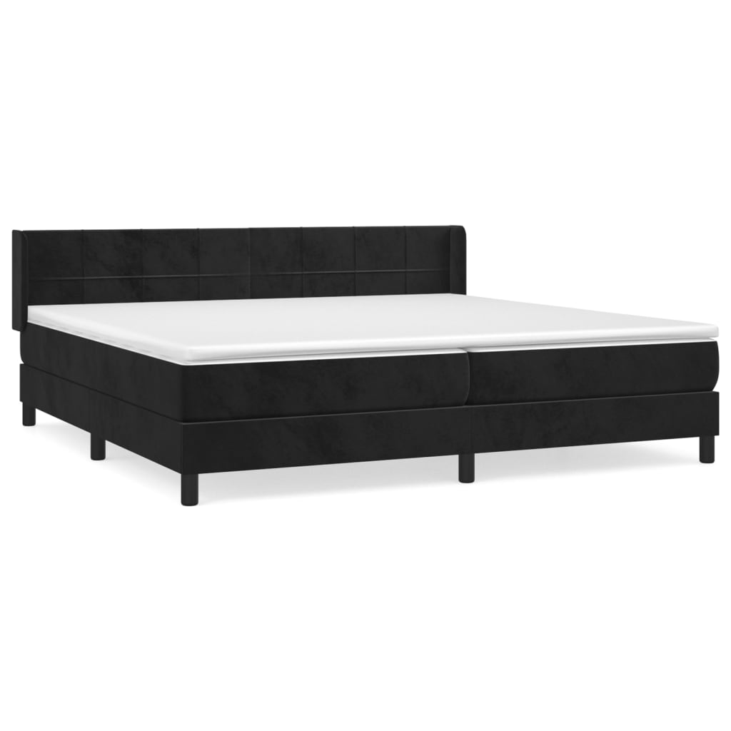 Cama box spring con colchón terciopelo negro 200x200 cm bloques con cuadros