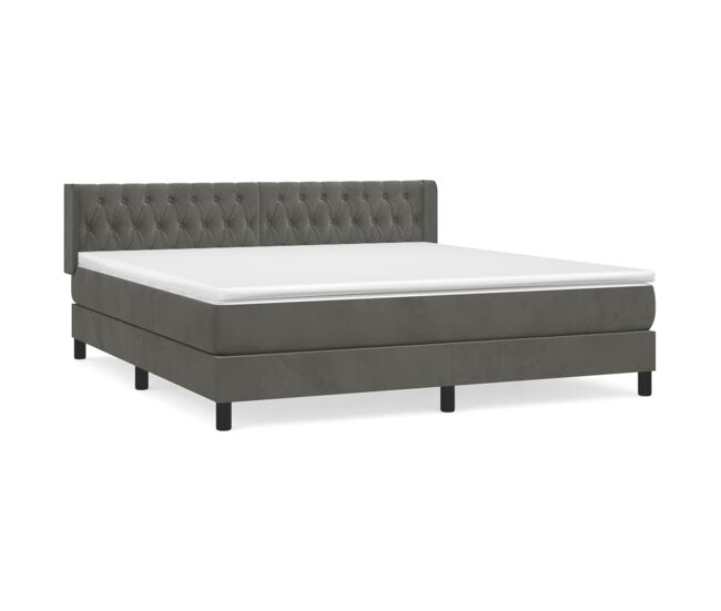 Cama box spring con colchón terciopelo gris oscuro 180x200 cm diseño de botones
