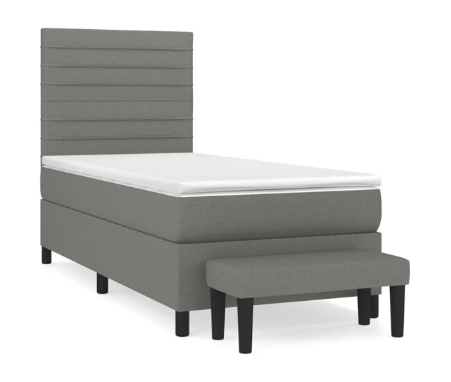 Cama box spring con colchón tela gris oscuro 80x200 cm rayas horizontales