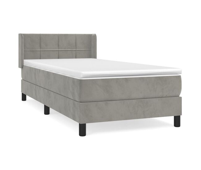 Cama box spring con colchón terciopelo gris claro 80x200 cm bloques con cuadros