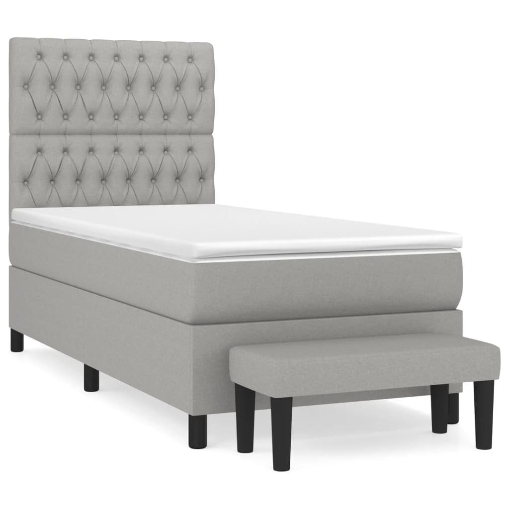 Cama box spring con colchón tela gris claro 90x190 cm diseño de botones