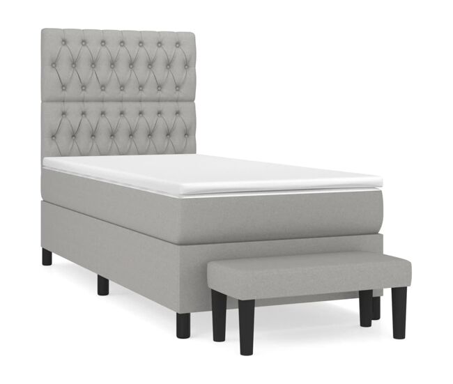 Cama box spring con colchón tela gris claro 90x190 cm diseño de botones