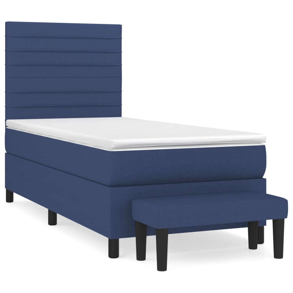 Cama box spring con colchón tela azul 80x200 cm rayas horizontales