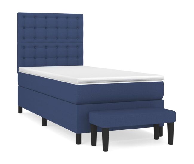 Cama box spring con colchón tela azul 80x200 cm botones