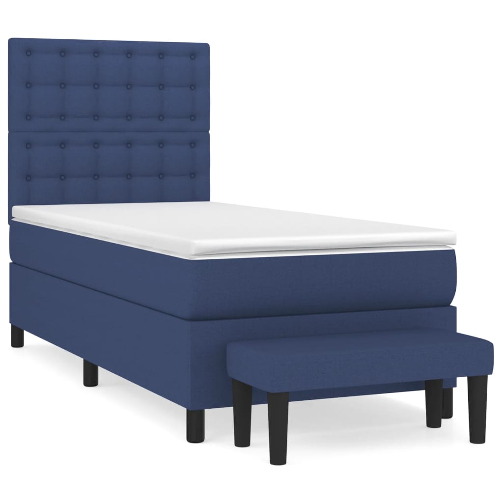 Cama box spring con colchón tela azul 100x200 cm botones