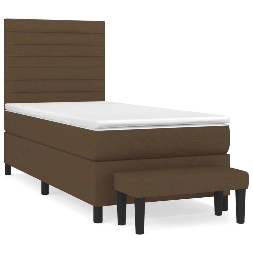 Cama box spring con colchón tela marrón oscuro 80x200 cm rayas horizontales