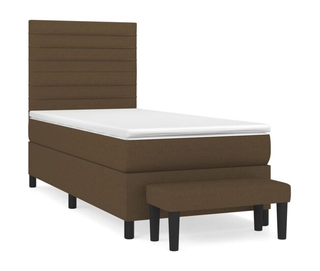 Cama box spring con colchón tela marrón oscuro 80x200 cm rayas horizontales