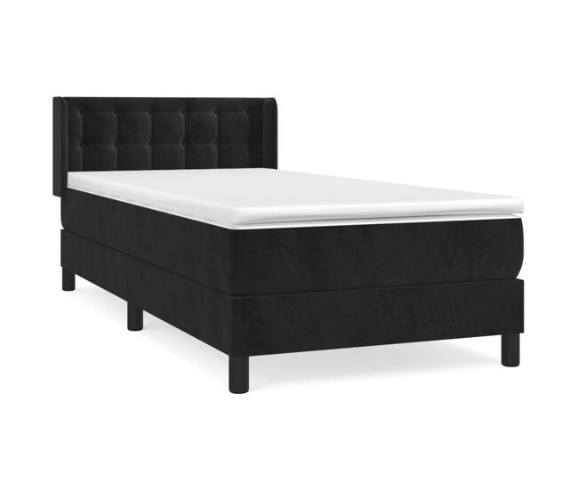 Cama box spring con colchón terciopelo negro 100x200 cm botones
