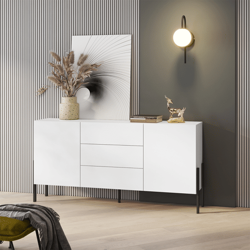 Aparador comprido 2 portas 3 gavetas Bérénice Branco
