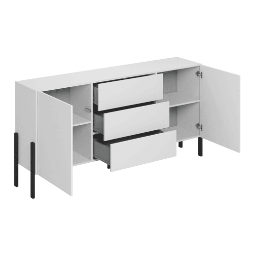 Aparador comprido 2 portas 3 gavetas Bérénice Branco