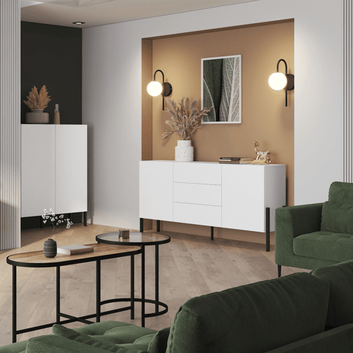 Aparador comprido 2 portas 3 gavetas Bérénice Branco