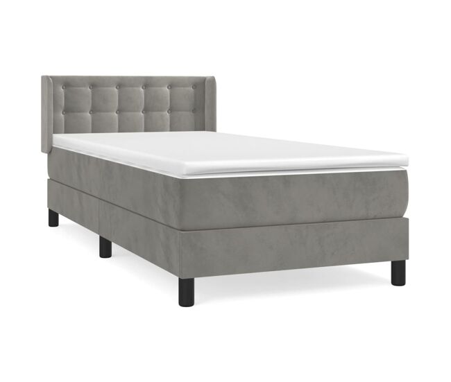 Cama box spring con colchón terciopelo gris claro 100x200 cm botones
