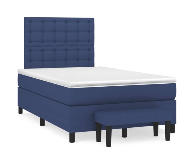 Cama box spring con colchón tela azul 120x200 cm botones