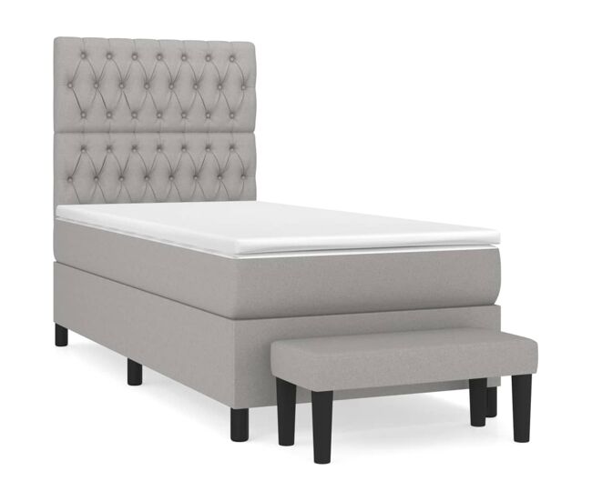 Cama box spring con colchón tela gris claro 100x200 cm diseño de botones