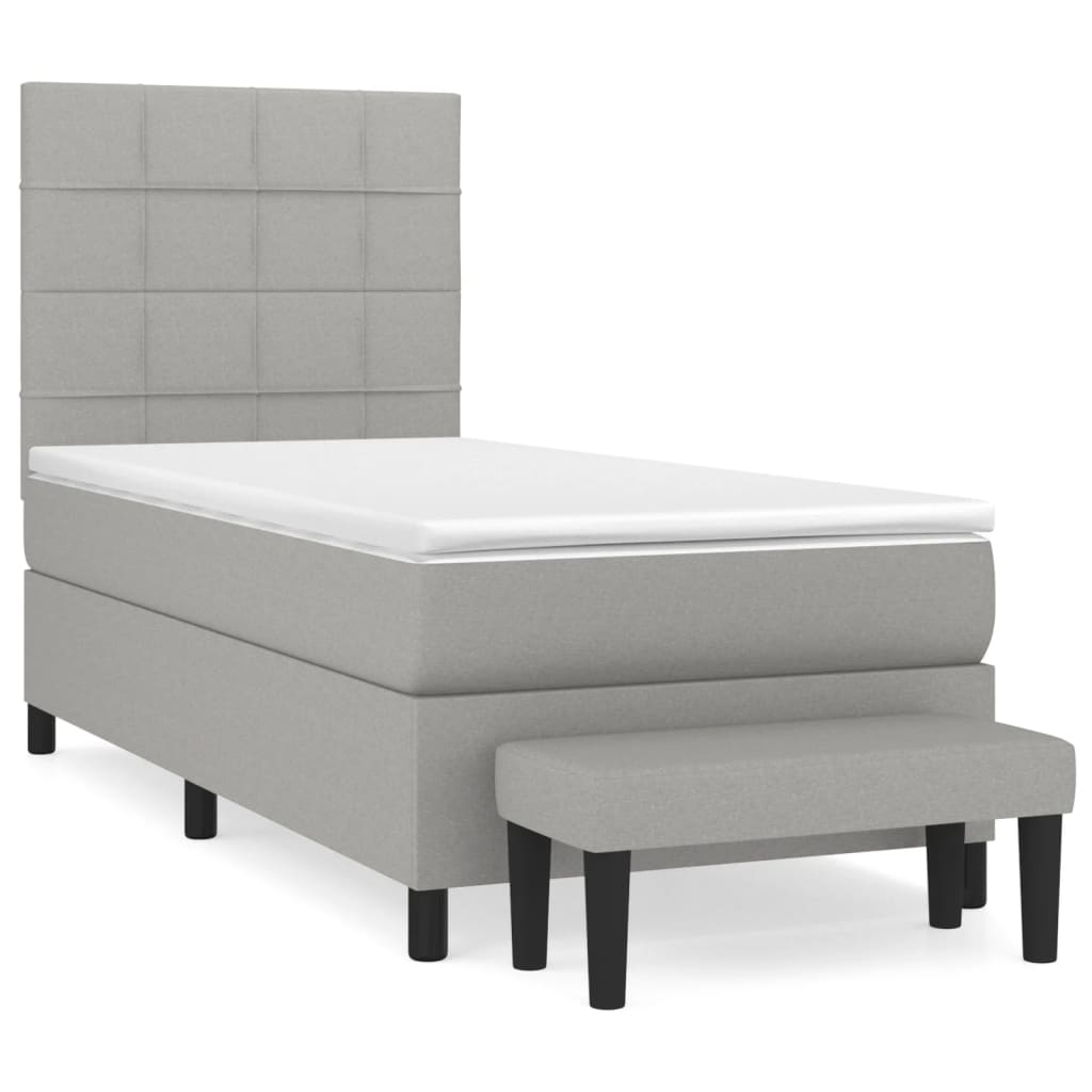 Cama box spring con colchón tela gris claro 80x200 cm bloques con cuadros