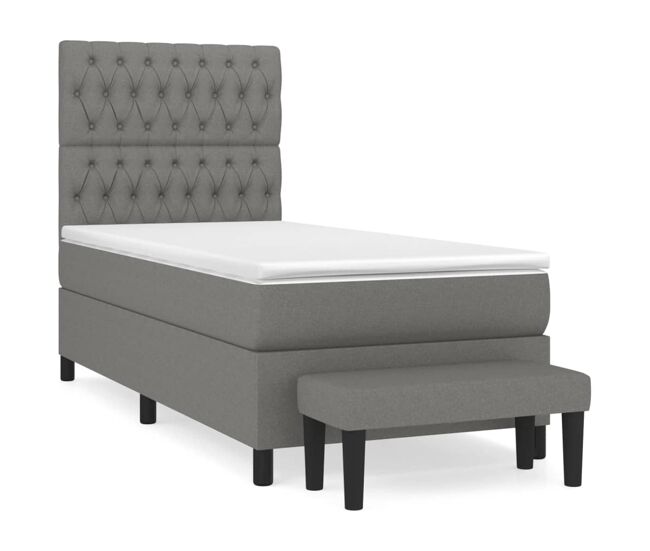 Cama box spring con colchón tela gris oscuro 90x200 cm diseño de botones