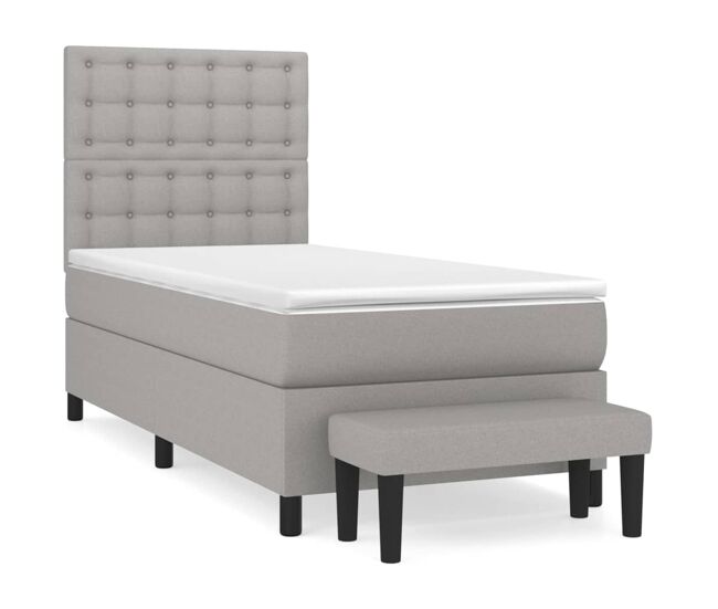 Cama box spring con colchón tela gris claro 80x200 cm botones
