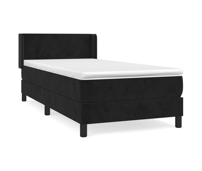 Cama box spring con colchón cuero sintético negro 90x190 cm diseño plano