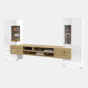Conjunto móvel TV 2 roupeiros Akram Branco e Madeira