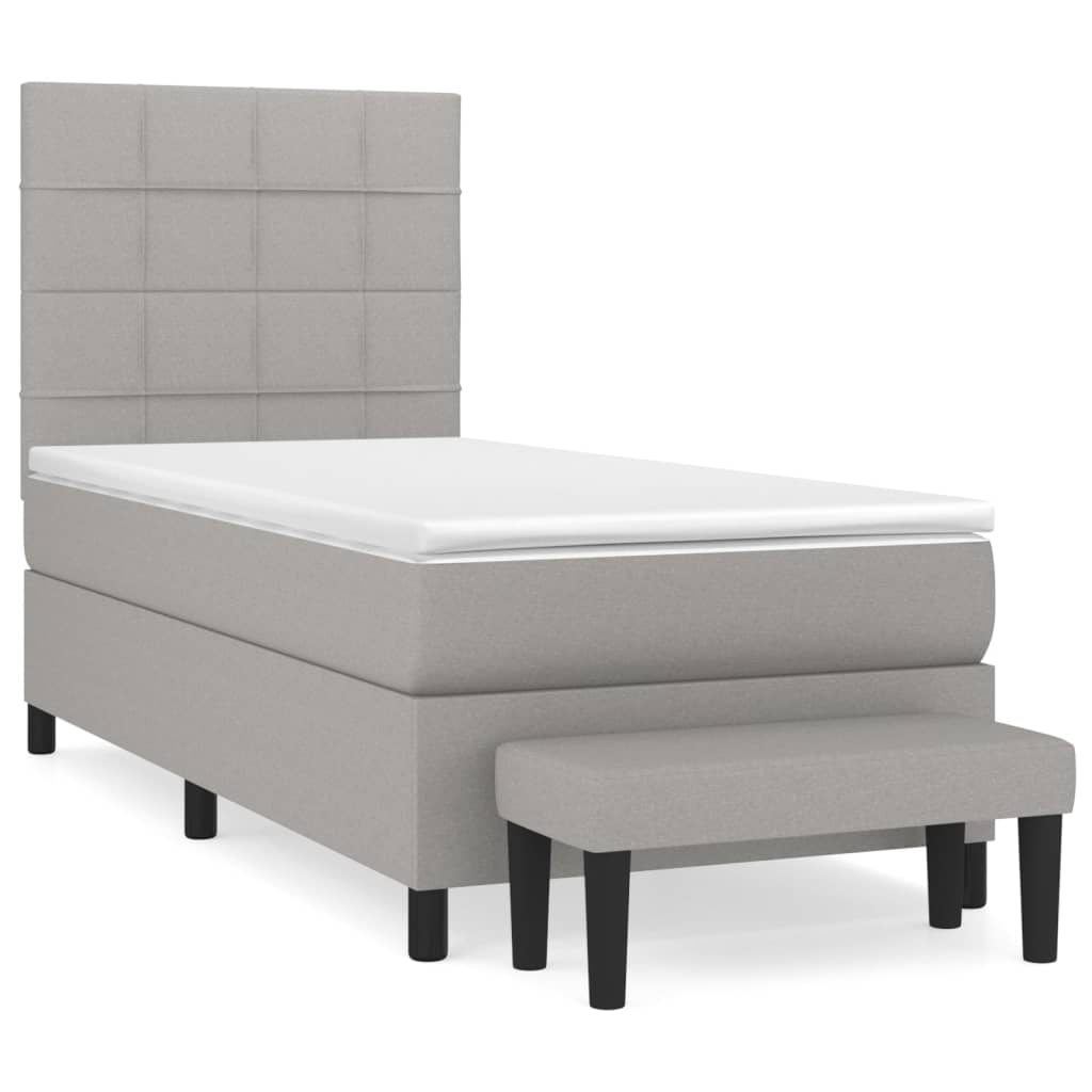 Cama box spring con colchón tela gris claro 90x190 cm bloques con cuadros
