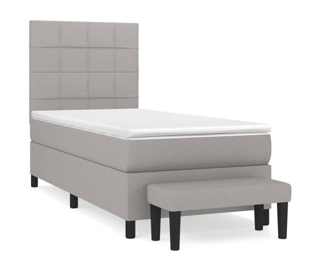 Cama box spring con colchón tela gris claro 90x190 cm bloques con cuadros