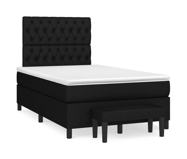 Cama box spring con colchón tela negro 120x200 cm diseño de botones